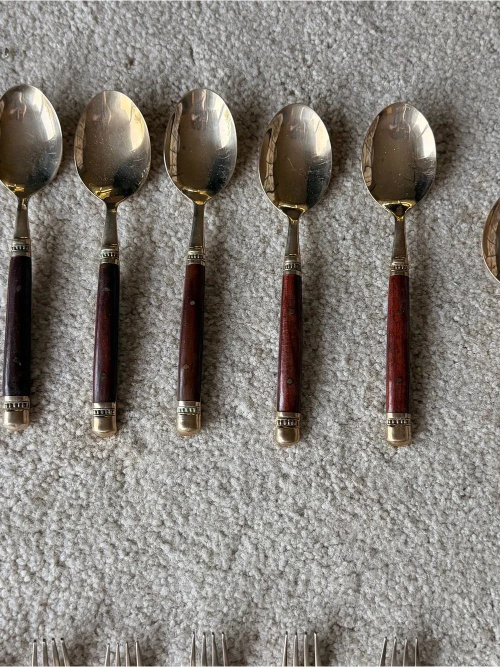 Set of Vintage Mid-Century Modern Thai Brass & Rosewood  Flatware
